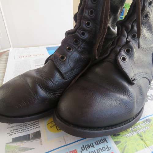 Pair of SADF brown genuine leather boots in size 10 by DWS. Issued 2009. Army size 285 M.