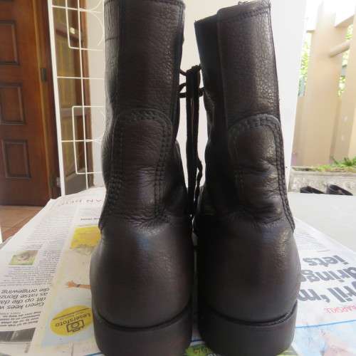 Pair of SADF brown genuine leather boots in size 10 by DWS. Issued 2009. Army size 285 M.