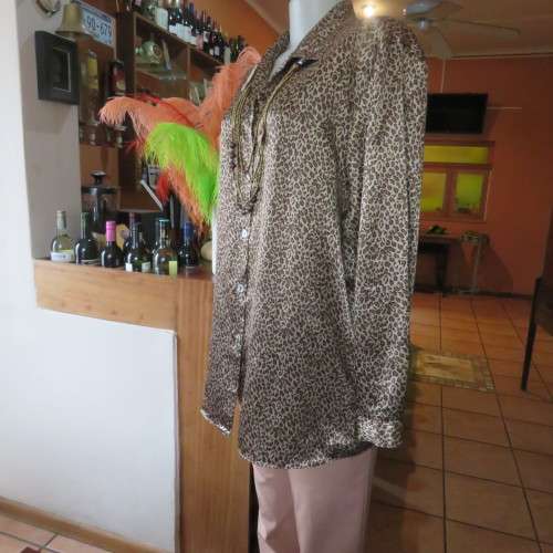 Animal print smart silky polyester long sleeve top in gold and brown colours. Size 40/16. As new.