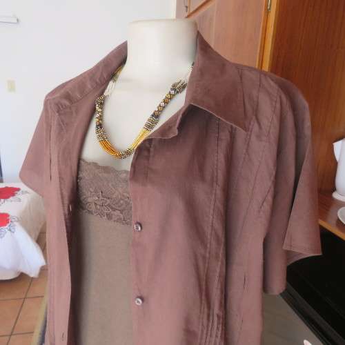 Choc brown button down top with attached cami.In cotton.By INSYNC PLUS. Size 48/24. As new