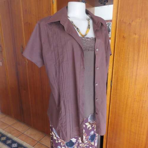 Choc brown button down top with attached cami.In cotton.By INSYNC PLUS. Size 48/24. As new
