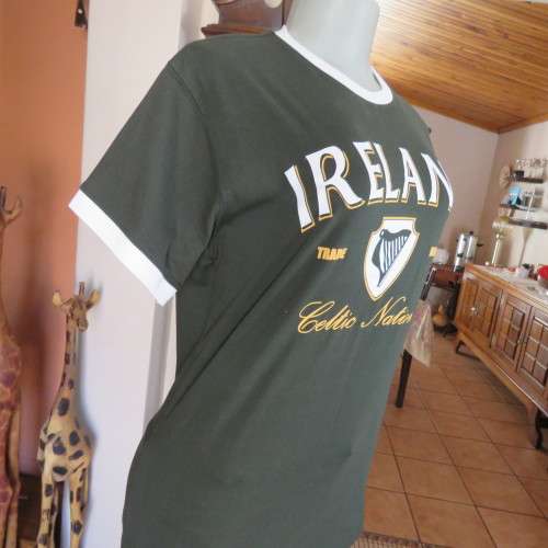 Ladies bottle green  Lansdowne collection Celtic Nation with harp T-shirt. Size 36/12. As new.