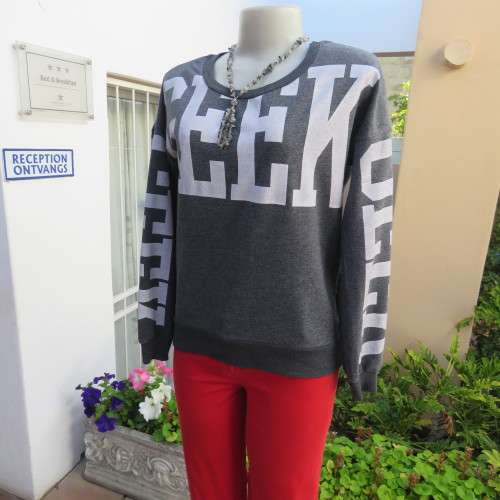 GEEK long sleeve grey top with white logo. Slip over.  Size 36/12. By Atmosphere. Good condition.