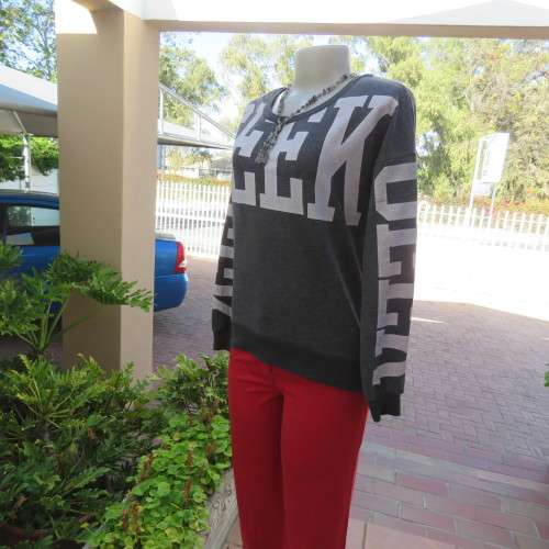GEEK long sleeve grey top with white logo. Slip over.  Size 36/12. By Atmosphere. Good condition.
