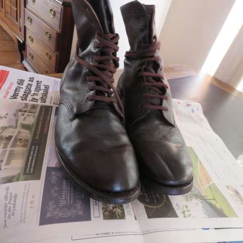 Pair of SADF brown genuine leather boots. Size 13 by DWS 1992. Army size 315 M. Good condition.