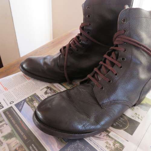 Pair of SADF brown genuine leather boots. Size 13 by DWS 1992. Army size 315 M. Good condition.