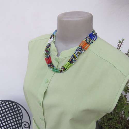 Sleeveless mint green button down top high banded collar. Size 38/14. By WOOLWORTHS. Good condition.