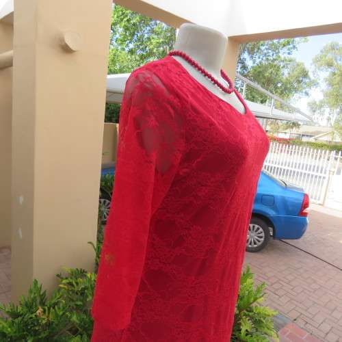 Stunning cherry red acrylic lace long sleeve special occasion dress Size 36/12 by `Drama Queen`  New