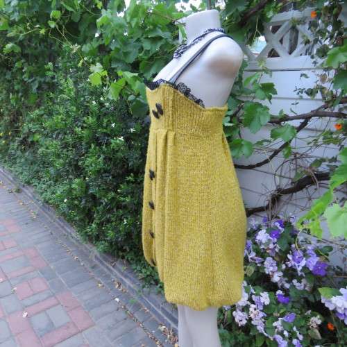 Unique knitted fully lined mustard colour bubble dress. By `Tsega`.  Size 34. Good condition.