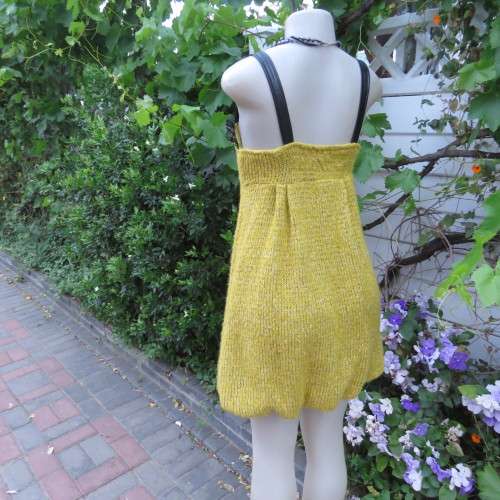 Unique knitted fully lined mustard colour bubble dress. By `Tsega`.  Size 34. Good condition.