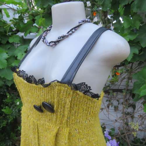 Unique knitted fully lined mustard colour bubble dress. By `Tsega`.  Size 34. Good condition.