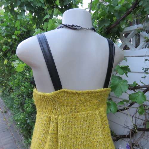 Unique knitted fully lined mustard colour bubble dress. By `Tsega`.  Size 34. Good condition.