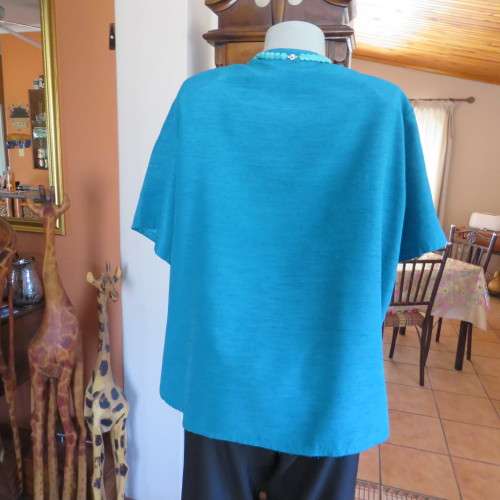 Box style jade colour textured satin short sleeve top. Size 44/20. Owner made. Very good condition.