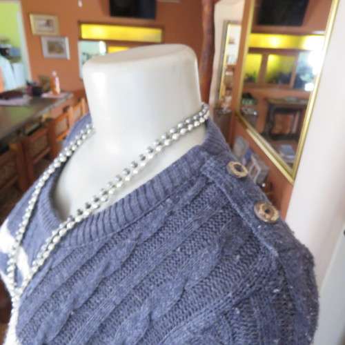 Cable knit pullover long sleeve cardigan in bluegrey. Size 34 to 36. By `Red`. Good condition.