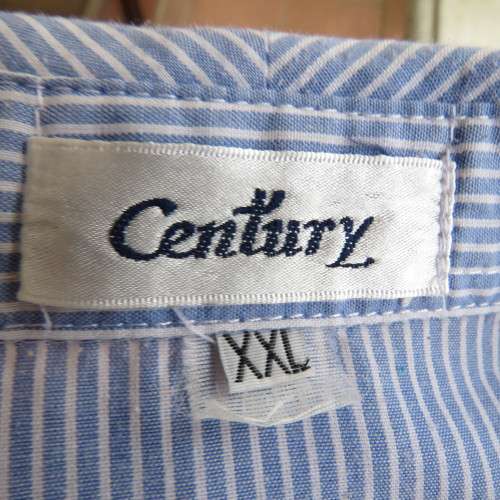 Men`s soft blue and white striped long sleeve shirt. By CENTUARY`.Size L-chest 116cm.Good condition.