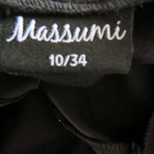 Fabulous sleek black dress with wide scalloped neckline. By `Massumi`. Size 34/10. Never used. New.