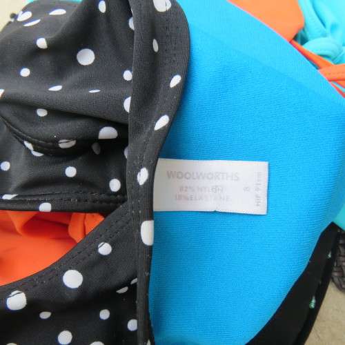Bathing suite bikini bottom in black with white polkadots. By `Woolworths`. Size 32/8. As new.