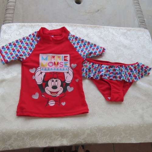 Disney swimsuit with Minni Mouse theme. Bikini with frills. For 3-4 year old girl. New condition.