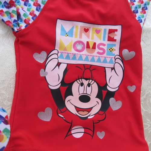 Disney swimsuit with Minni Mouse theme. Bikini with frills. For 3-4 year old girl. New condition.
