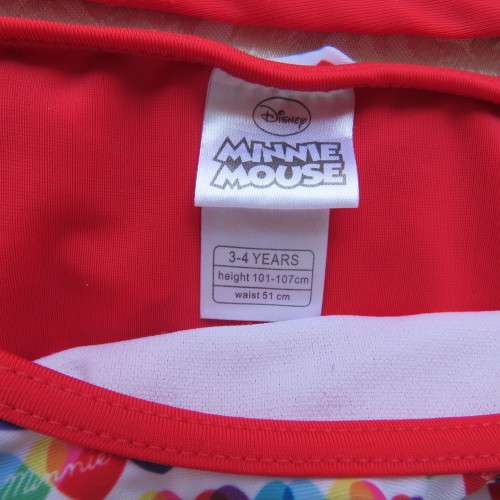 Disney swimsuit with Minni Mouse theme. Bikini with frills. For 3-4 year old girl. New condition.