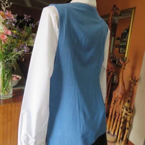 Tailored cobalt blue open front waistcoat  Sleeveless with V-neck. Size 36. AS new.