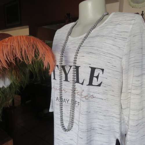 Casual comfy logo slip over long top on beige/black mottled polycotton. Size 38/14.Good condition