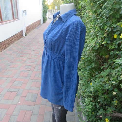 Cheeky blue and black check long top with elasticated empire waist. Size 36/12 by FREE2BEU