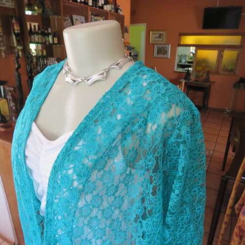 Seagreen owner made acrylic lace open hanging cover up top. Size 46 to 48. Elbow length. As new.