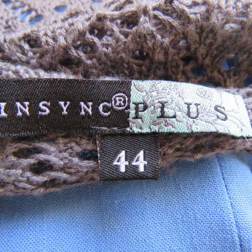 Grey bolero style acrylic knit long sleeve cardigan by `INSYNC` size 44/20. Good condition.