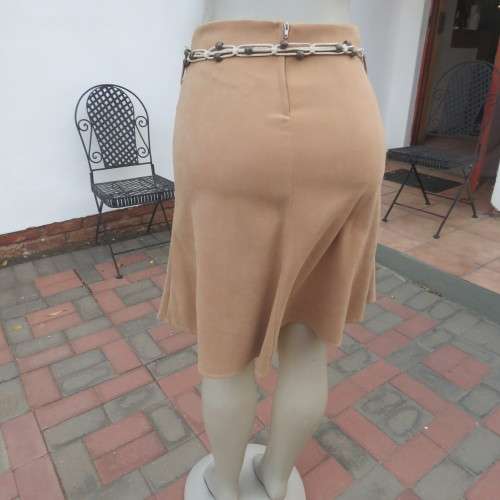 Elegant A-line caramel colour Knee length skirt with unique front panels. Size 30/6 by IQ. Bandless.