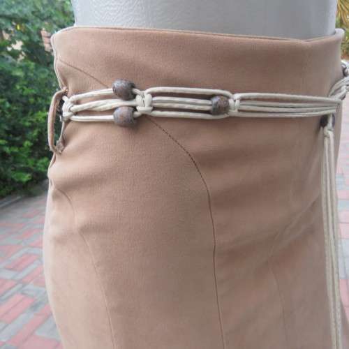 Elegant A-line caramel colour Knee length skirt with unique front panels. Size 30/6 by IQ. Bandless.