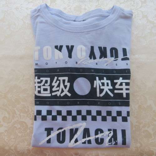 Pale blue slim fit short sleeve T-shirt for 13 to 14 year old boy by RT TOKYO MOTORCROSS.