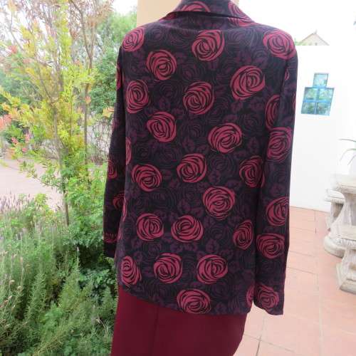 As new Fabulous black, purple and crimson floral patterned long sleeve top by OASIS size 36/12.