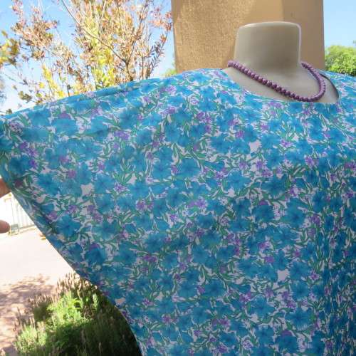 Smart vintage floral dress in cool blue and green colours.Overlay top. By TORY FASHIONS.By 48/24