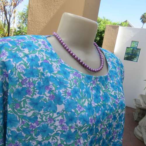 Smart vintage floral dress in cool blue and green colours.Overlay top. By TORY FASHIONS.By 48/24