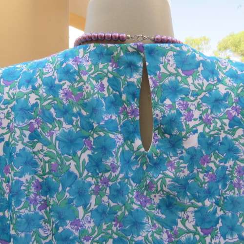 Smart vintage floral dress in cool blue and green colours.Overlay top. By TORY FASHIONS.By 48/24