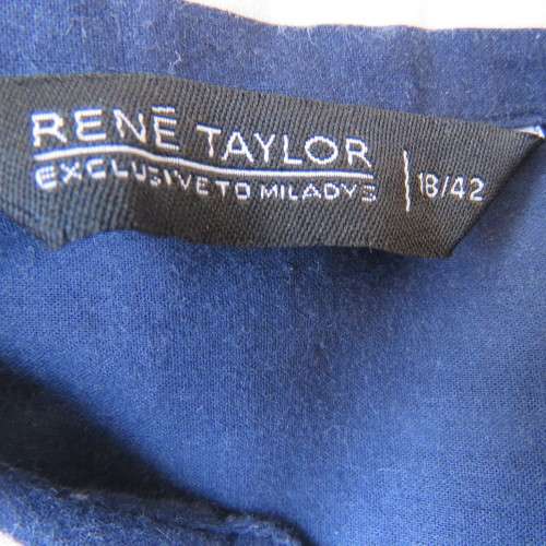 Casual navy and white horizontal striped button down top by RENE TAYLOR size 42/18. Good cond.