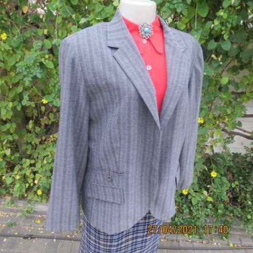 Versatile blazer style grey jacket with thin black vertical stripes. Size 40/16 by EXACT. As new.