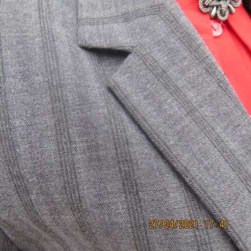 Versatile blazer style grey jacket with thin black vertical stripes. Size 40/16 by EXACT. As new.