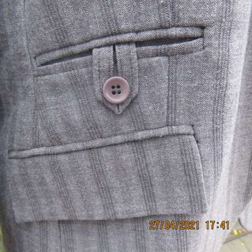 Versatile blazer style grey jacket with thin black vertical stripes. Size 40/16 by EXACT. As new.