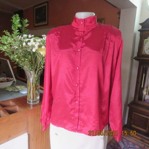 Scarlet red vintage long sleeve button down blouse with high folded collar by DARLING size 38/40