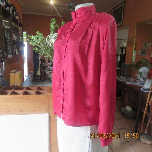Scarlet red vintage long sleeve button down blouse with high folded collar by DARLING size 38/40