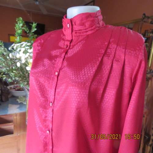 Scarlet red vintage long sleeve button down blouse with high folded collar by DARLING size 38/40