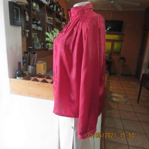 Scarlet red vintage long sleeve button down blouse with high folded collar by DARLING size 38/40