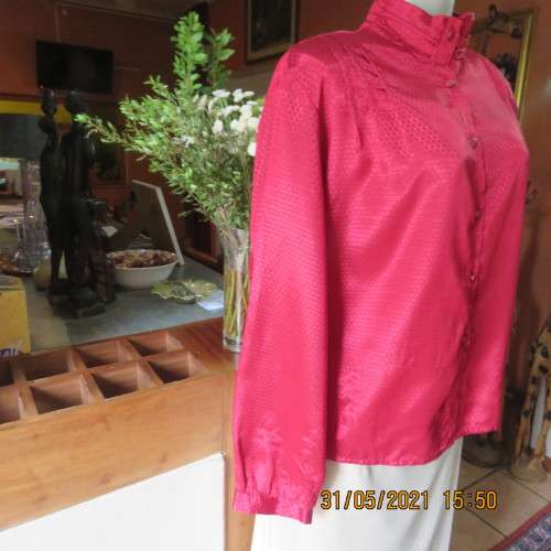 Scarlet red vintage long sleeve button down blouse with high folded collar by DARLING size 38/40