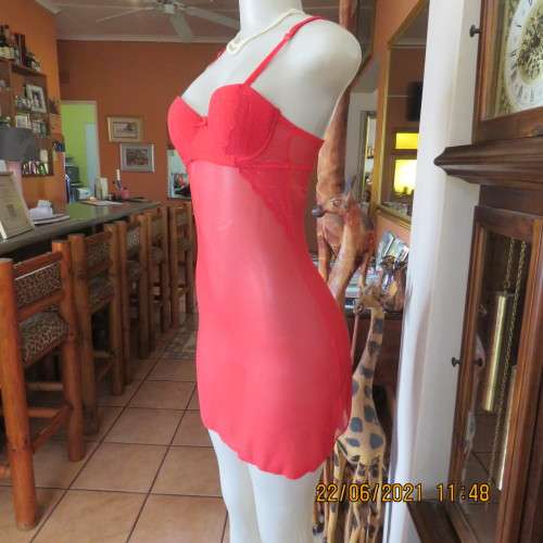 Ultra sexy lingerie. Red size 32 padded bra with adjustable straps and see-through petticoat.As new