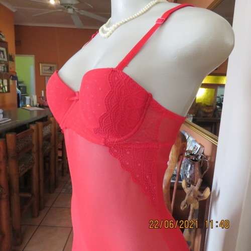 Ultra sexy lingerie. Red size 32 padded bra with adjustable straps and see-through petticoat.As new