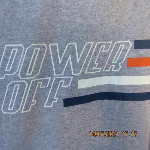 Handsome Boy`s long raglan sleeve T Shirt in silver grey and orange.`Power Off` logo. For 13yr old.