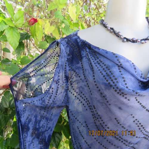 Evening top by TRUWORTHS GLAMOUR in medley of blues. Embellished.Cowl neckline.Size 38/14.