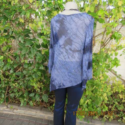 Evening top by TRUWORTHS GLAMOUR in medley of blues. Embellished.Cowl neckline.Size 38/14.